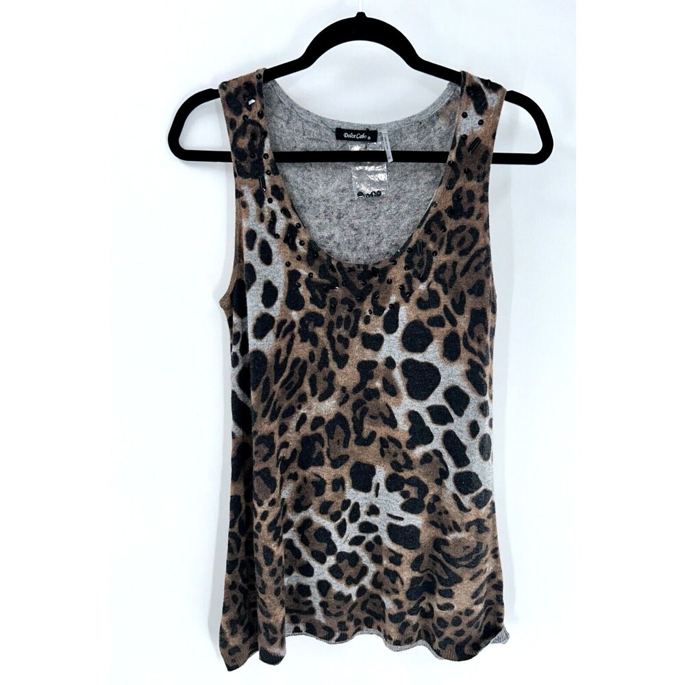 Women's Dolce Cabo Leopard Print Sleeveless Sweater Vest Size XL